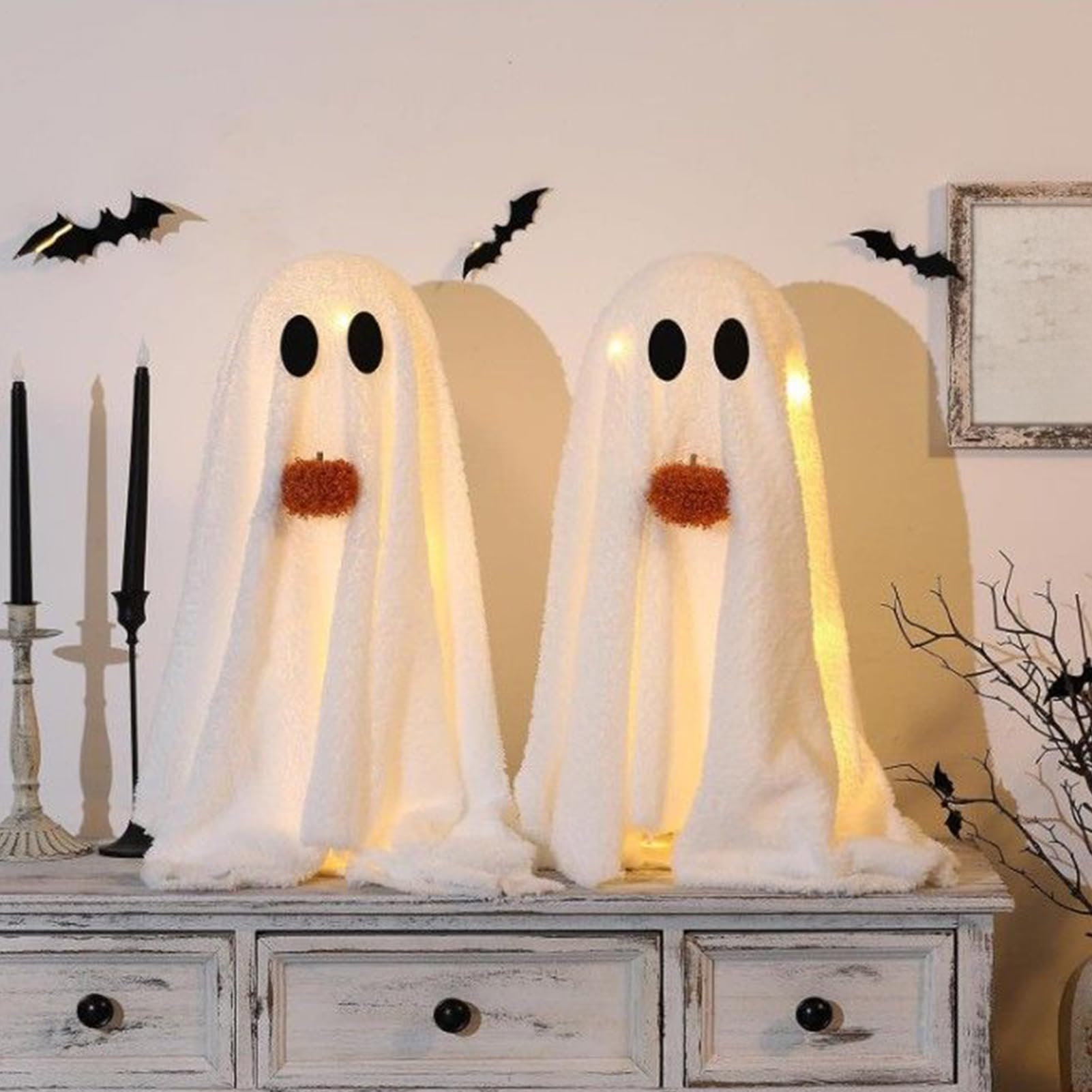 Duch Na Halloween Oświetlona Straszna Dekoracja | Dwie Sztuki Dekoracje Halloween Ozdoby Stołowe dla Wnętrz i Na Zewnątrz oraz Kuchnia Sypialnia Salon Ganek Taras Podwórko