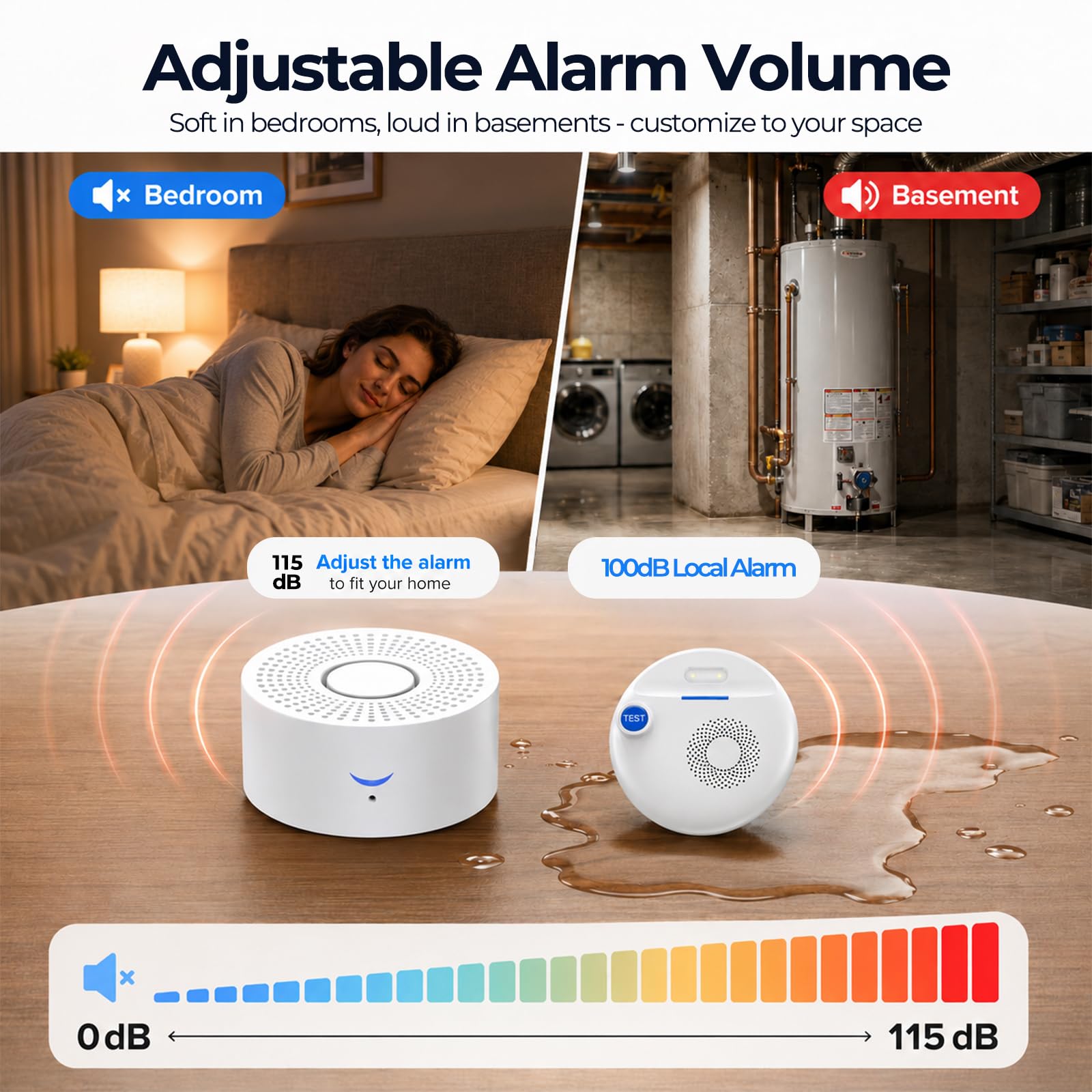 Rilevatore di perdite d'acqua, multipunto, allarme APP, sensore d'acqua wireless conforme allo standard IP67 e allarme gocciolamento per casa, cantina e bagno (4)