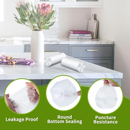 Miniatura 2 de Bolsas de basura pequeñas transparentes de 4 galones, bolsas de basura biodegradables para baño, dormitorio, oficina, sin perfume de 15 litros (150