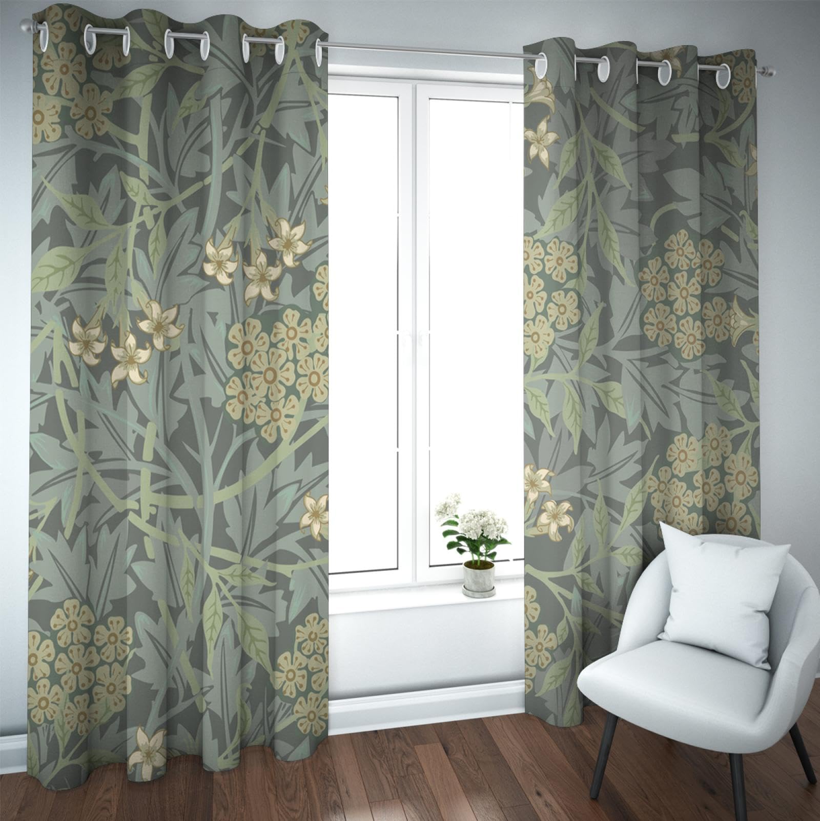Deertweet Home Green Blackout Curtains William Morris Artwork Window Drapes Floral Botanical Thermal Insulated Curtains for Bedroom Living Room 2 Panels H214xB107