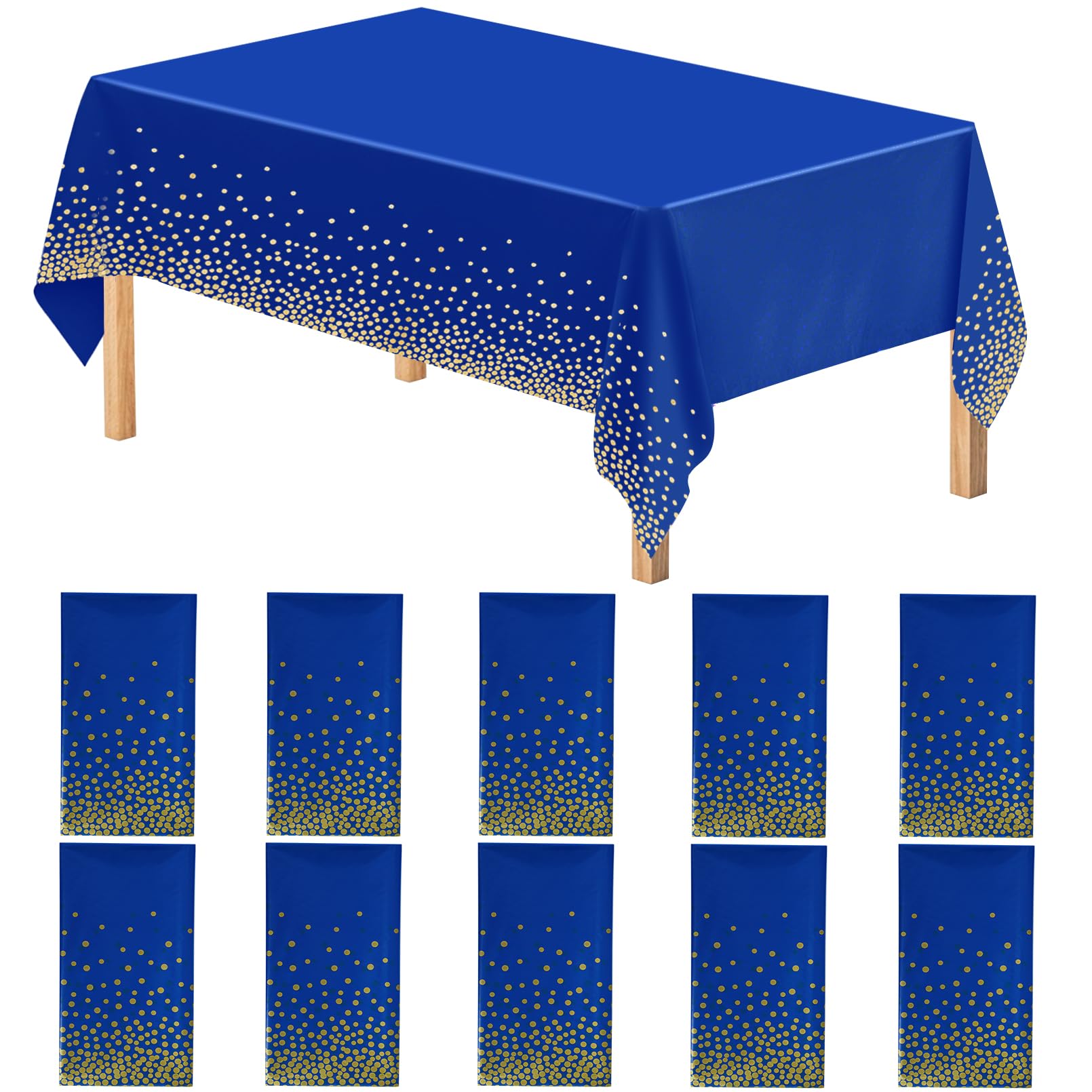 Ausurme Navy Blue 10-Pack & Gold Disposable Party Tablecloths, Disposable Waterproof Party Table Cover, Rectangular Tablecloth For Christmas,Picnic,Wedding,Birthday Parties(137 * 274 Cm)