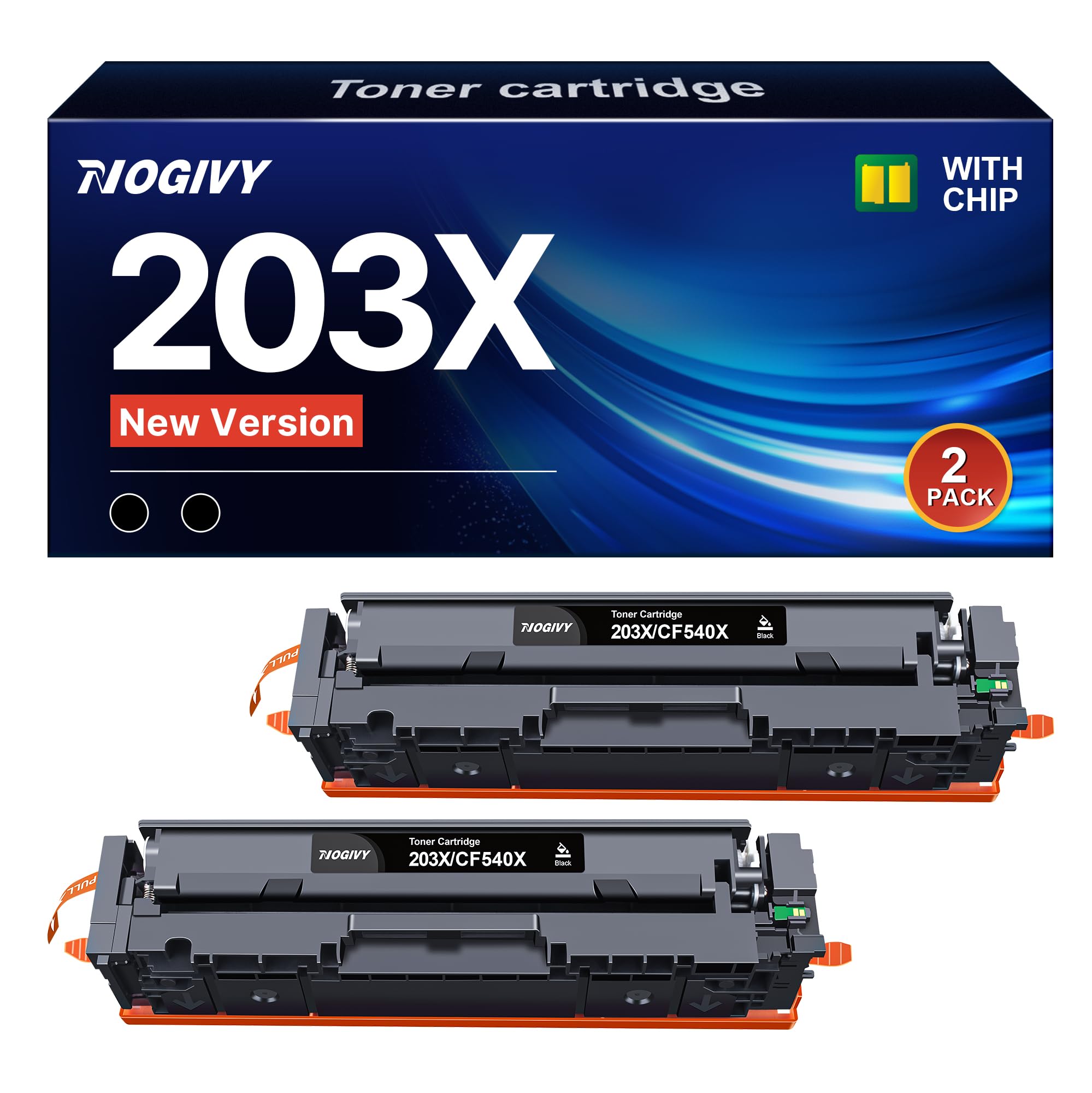 NOGIVY 203X CF540X Schwarz Toner Kompatibel für HP 203X 203A CF540X CF540A für Color LaserJet Pro MFP M281fdw M281fdn M280nw M281cdw M254dw M254nw M254dn CF540X (Schwarz, 2er-Pack)