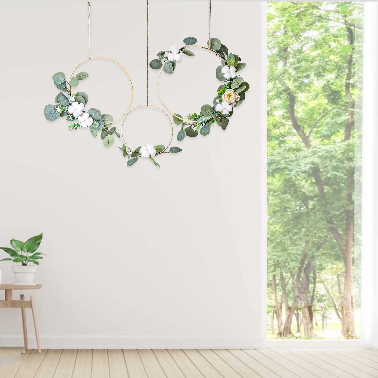 Eukalyptus Kranz Deko Kranz 3er Set Künstliche Blume Hängende Dekoration Runder Bambus Wandkranz für Geburtstag Hochzeit Party Wohnaccessoires Deko Hängend