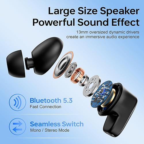 Miniatura 2 de Auriculares inalámbricos Bluetooth 5.3 con pantalla digital, estuche de carga, control táctil, auriculares intrauditivos con micrófono integrado