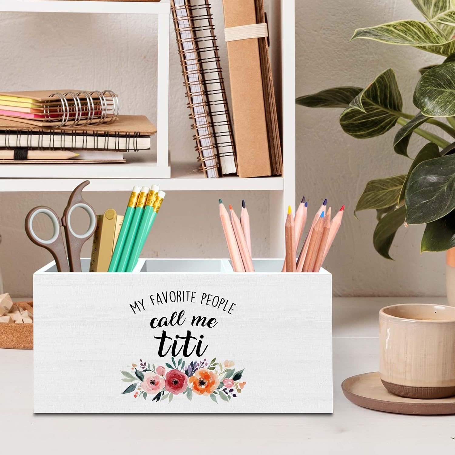 DILSJ Titi Gifts Pen Pencil Holder Organizer for Desk, Titi Gifts from Nephew Niece, Best Aunt Gift Wooden Storage Organizer Box for Kitchen Counter Shelf Office & School Supplies image 2