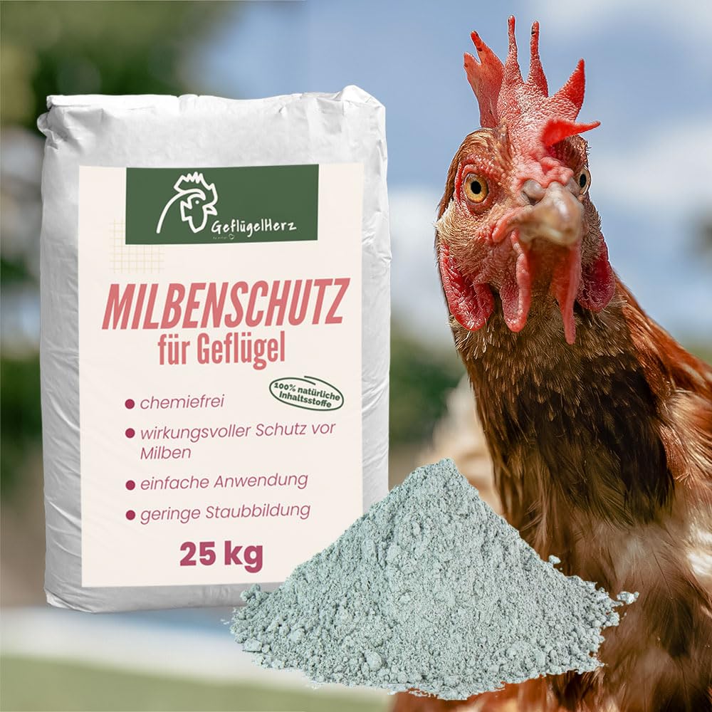 Petigi GeflügelHerz 100% Natural protección contra ácaros 25 kg baño de Polvo para Pollos Polvo contra ácaros baño de Arena baño seco Polvo para ácaros Agente