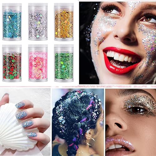 Miniatura 4 de ANGXILIN Chunky&Fine Mixed - Purpurina de 48 colores surtidos, purpurina gruesa holográfica para resina epoxi para manualidades, purpurina gruesa