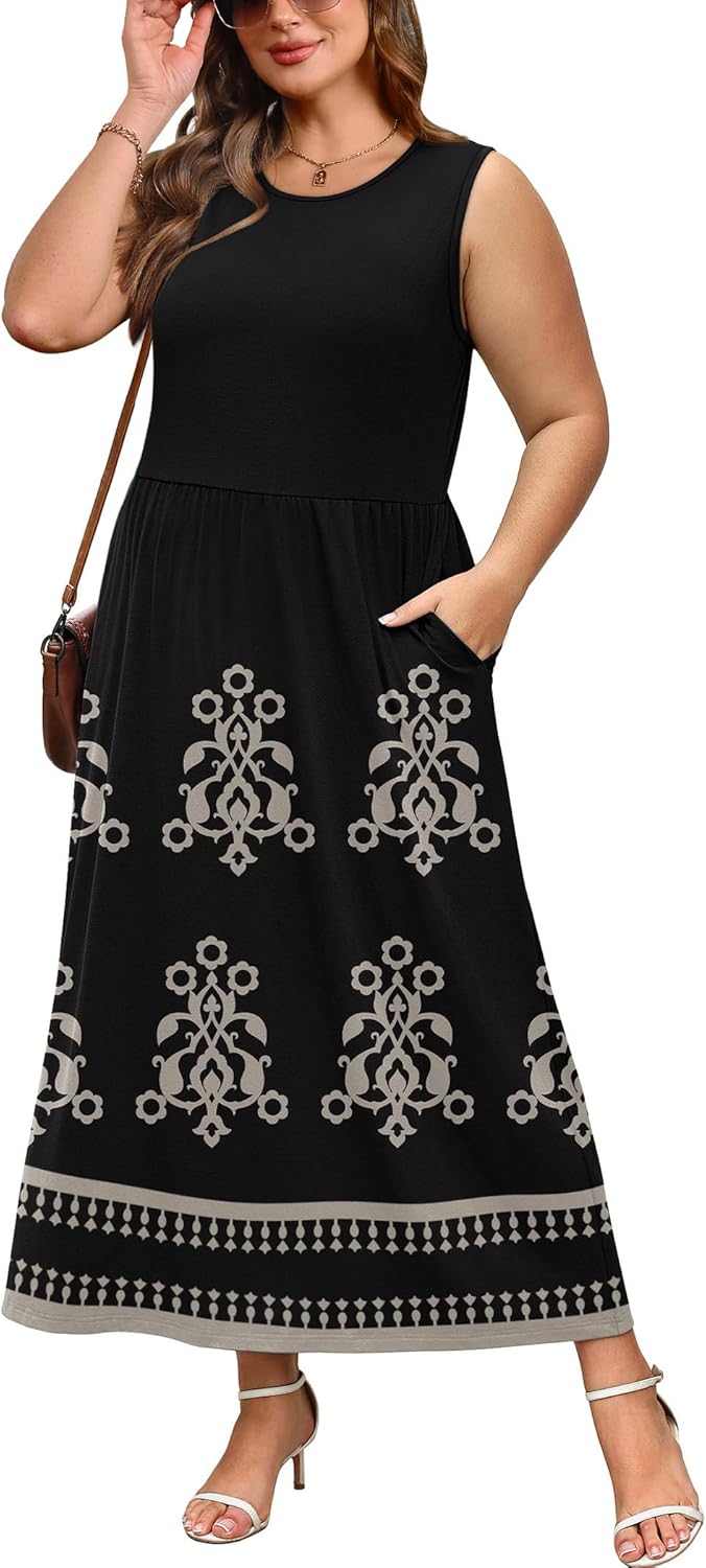 WIHOLL Summer Dresses for Women 2026 Maxi Dresses Long Flowy A Line Sleeveless Sundresses with Pockets - Image 4