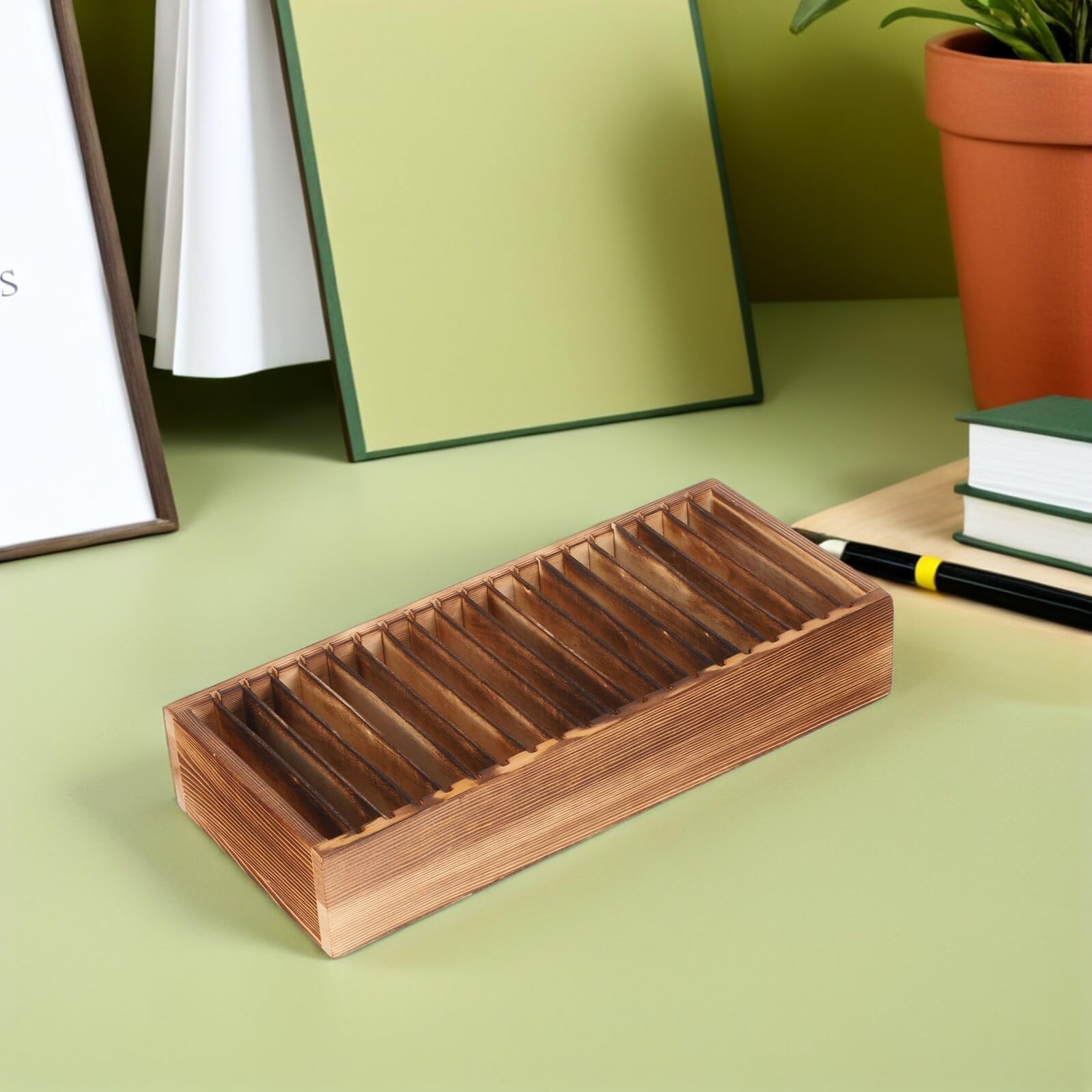 Visitenkartenbox aus Holz mit Herausnehmbaren Fächern für Schreibtisch Karteikartenbox aus Massivholz als Visitenkartenhalter und Aufbewahrungsbox für Büro und Zuhause