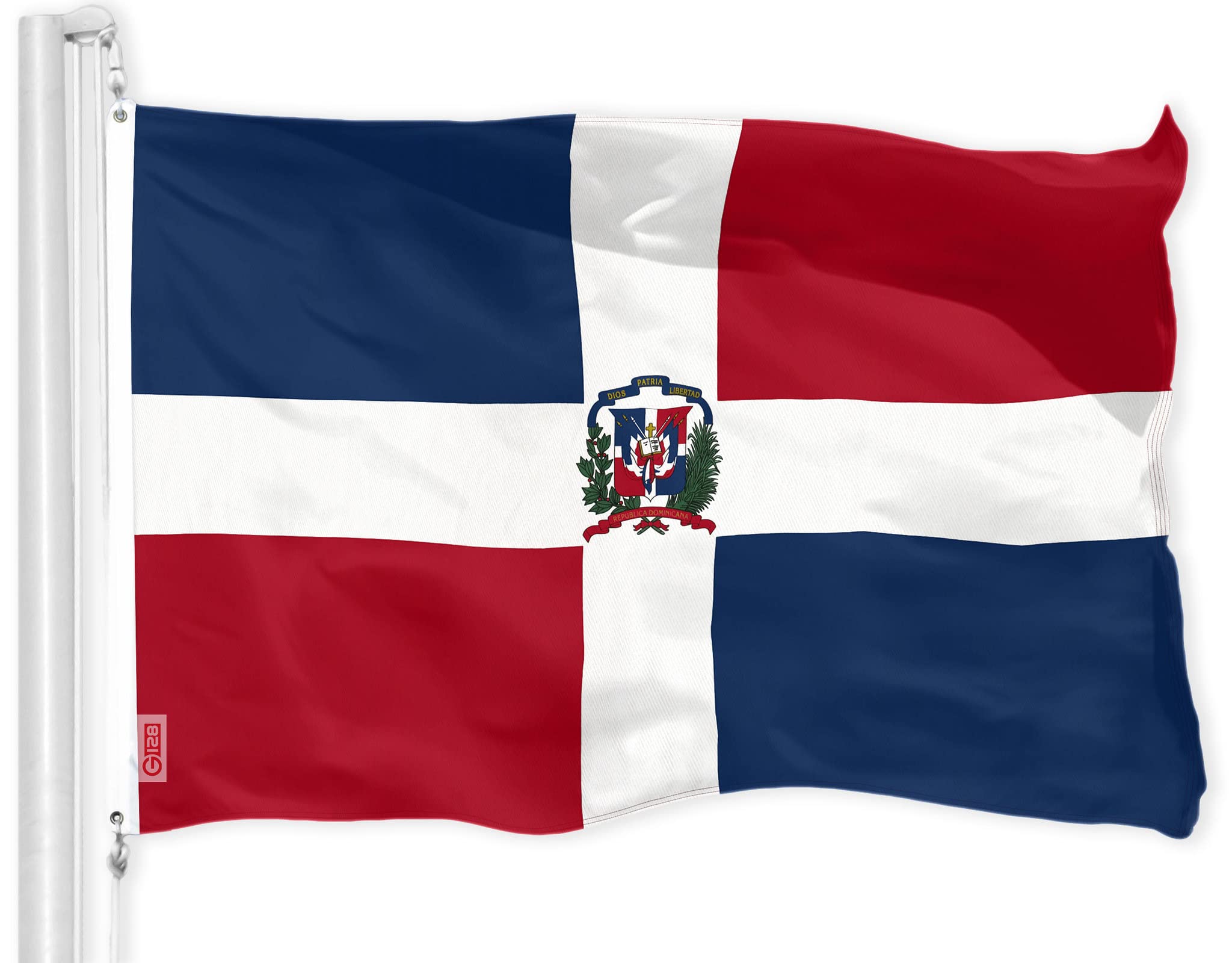 G128 Dominican Republic Flag | 3x5 Ft | LiteWeave Pro Series Printed 150D Polyester | Country Flag, Indoor/Outdoor, Vibrant Colors, Brass Grommets, Thicker and More Durable Than 100D 75D Polyester