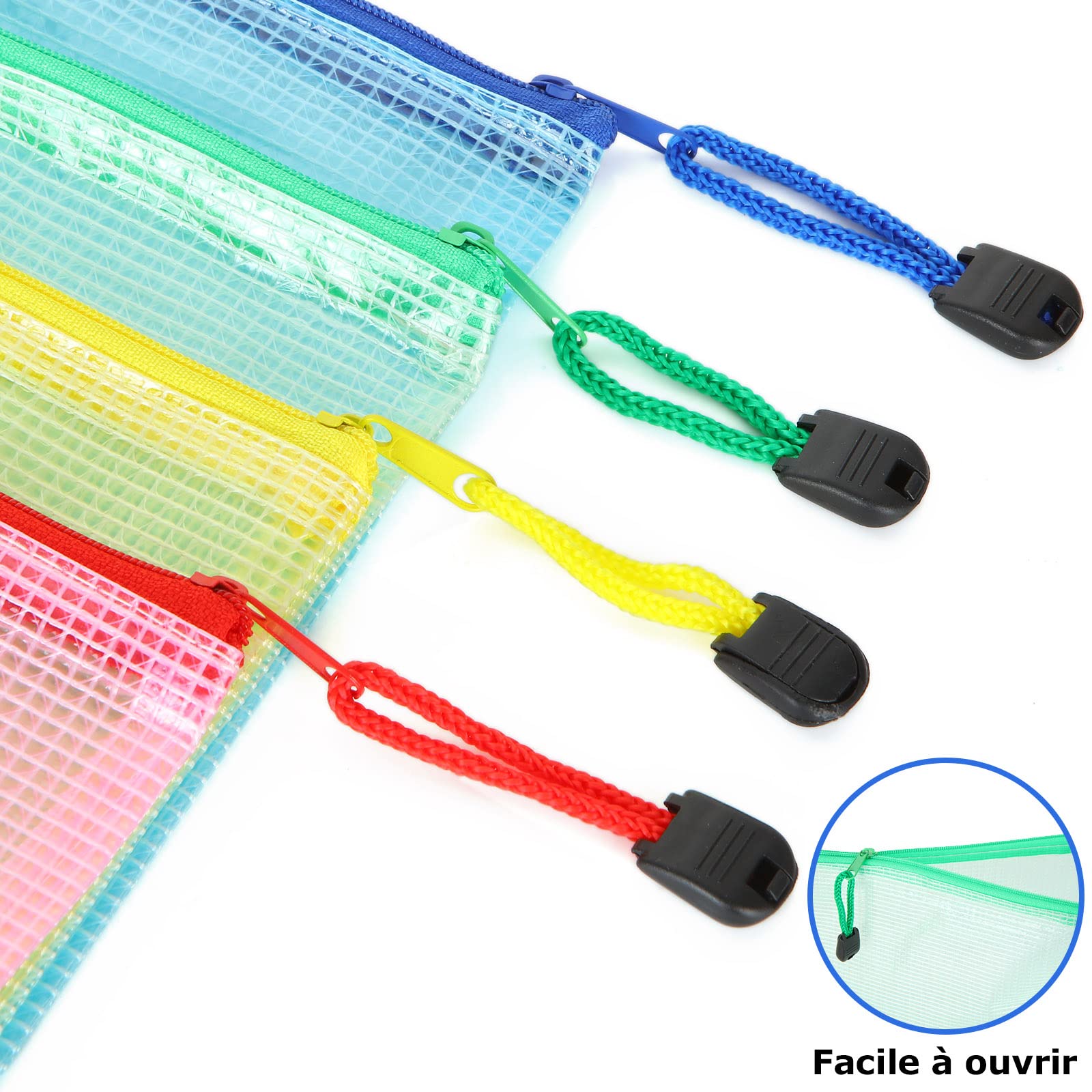 40 Pcs Pochette Document A4 Zippée, Pochette à Fermeture Éclair, Pochette Zippée a4 en PVC pour Fournitures Bureaux Voyage, 4 Couleurs