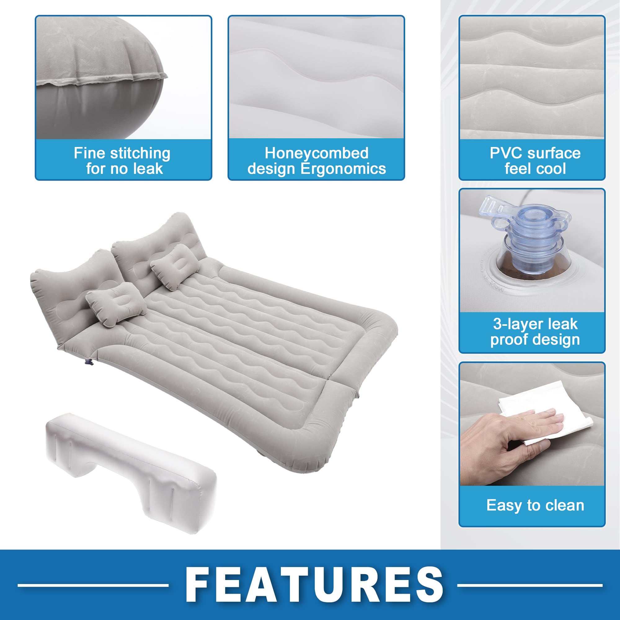 A ABSOPRO Colchón De Aire para Coche Cama De Camping Colchón De Aire Colchoneta De Dormir PVC Gris