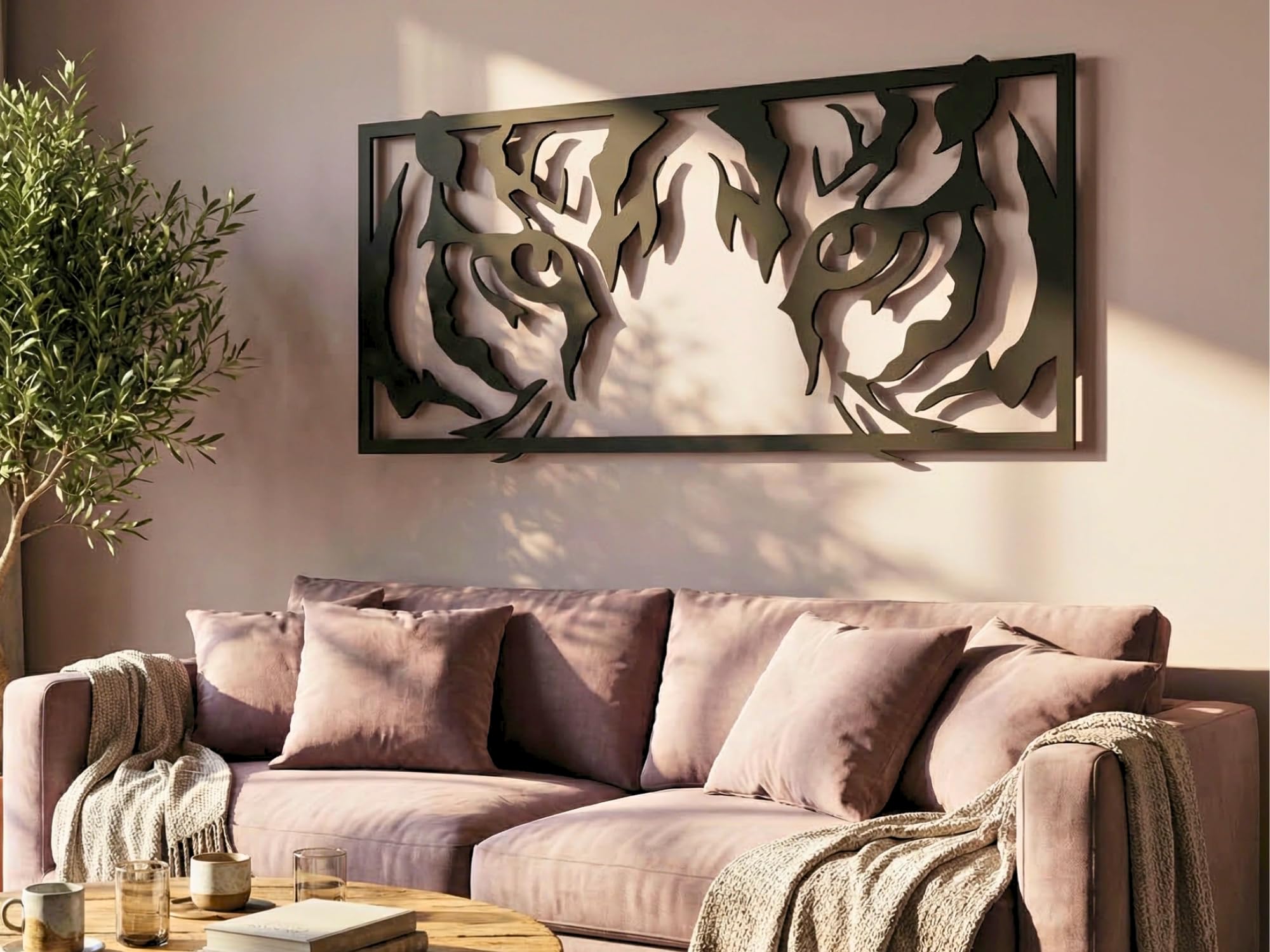 VAILLA Animales Cuadros decoracion salon modernos grande, Decoración de pared de madera 3D, Decorativos para Pared del hogar, Cuadro Habitacion, Quadros decoração sala, dormitorio (Ojos de tigre)