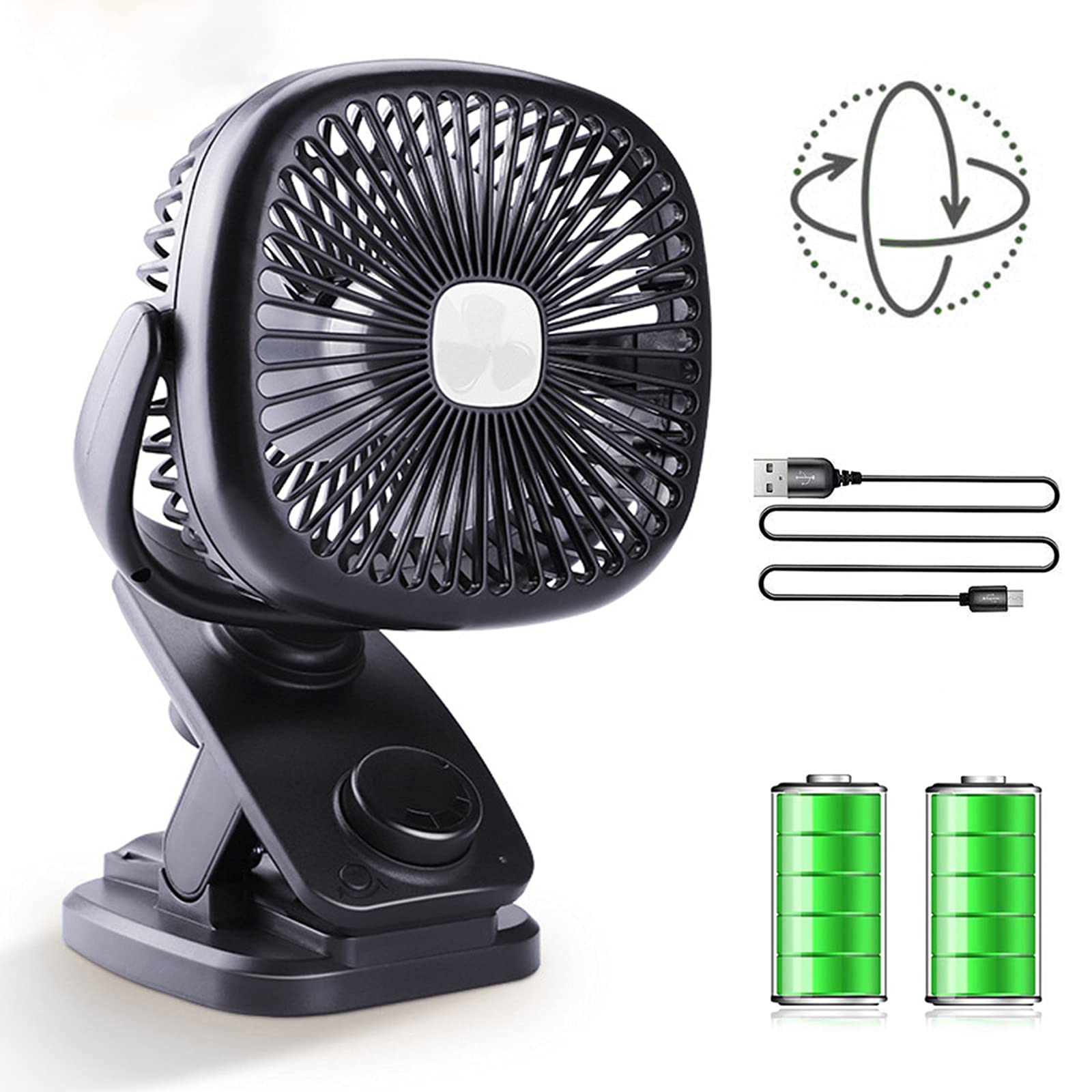SeewaySLGOL Rechargeable Battery Operated Mini Clip Fan, 3 Speeds Fast Air Circulating Desk Fan for Outdoor/Indoor Beach Golf Cart Treadmill Office
