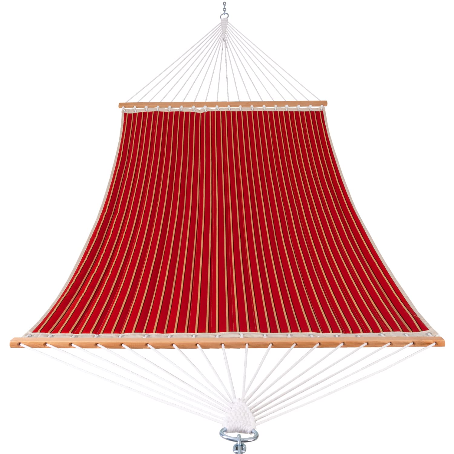 Lazy Daze 12 FT Sunbrella Quilted Hammock Double Hammock with Hardwood Spreader Bar, Two Person Hammock for Patio Outdoor Outside All Weather, 450 lbs Capacity, Red-S