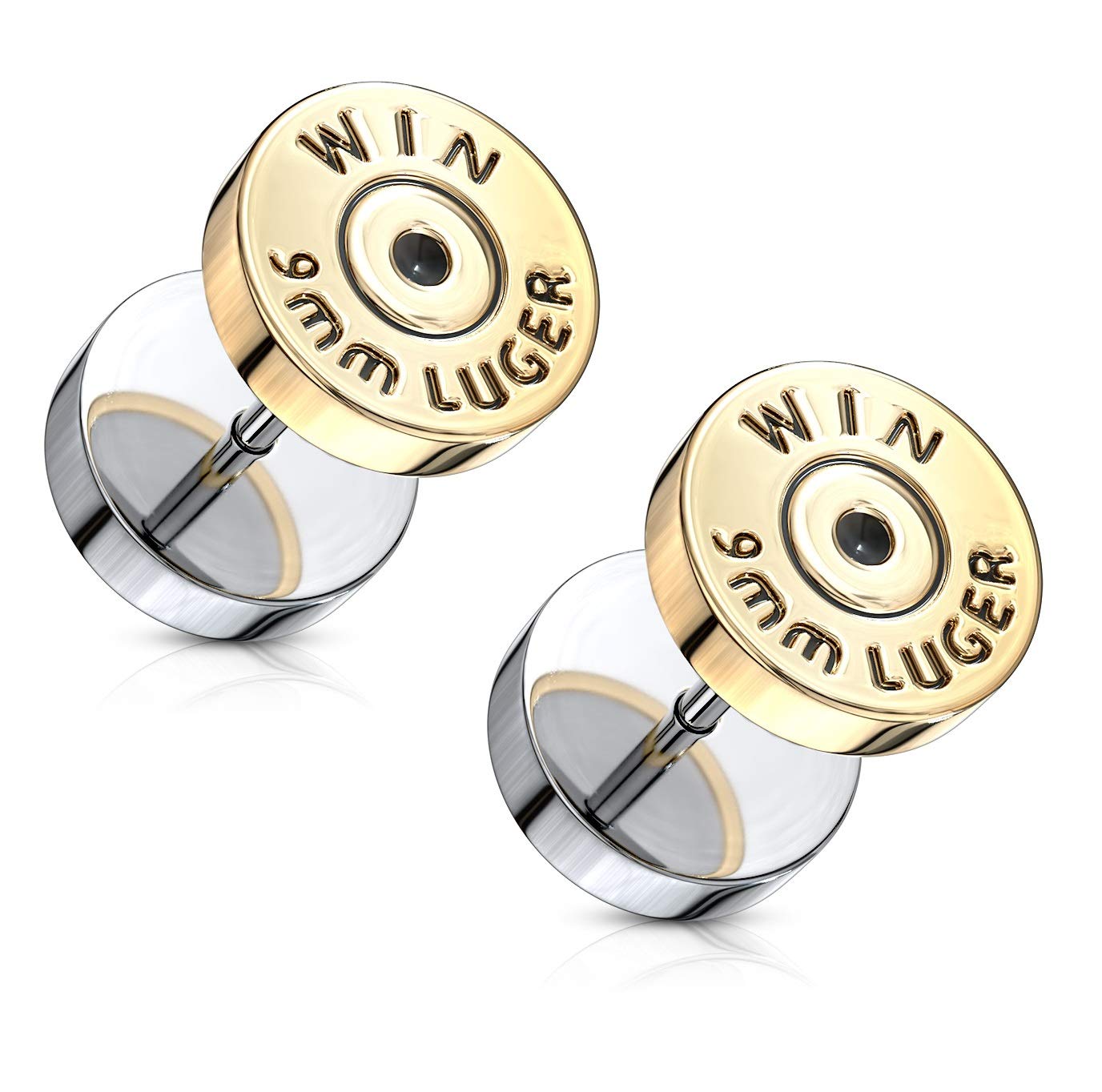 Winchester 9mm Luger Bullet Casing Fake Cheater Plugs in 316L Stainless Steel