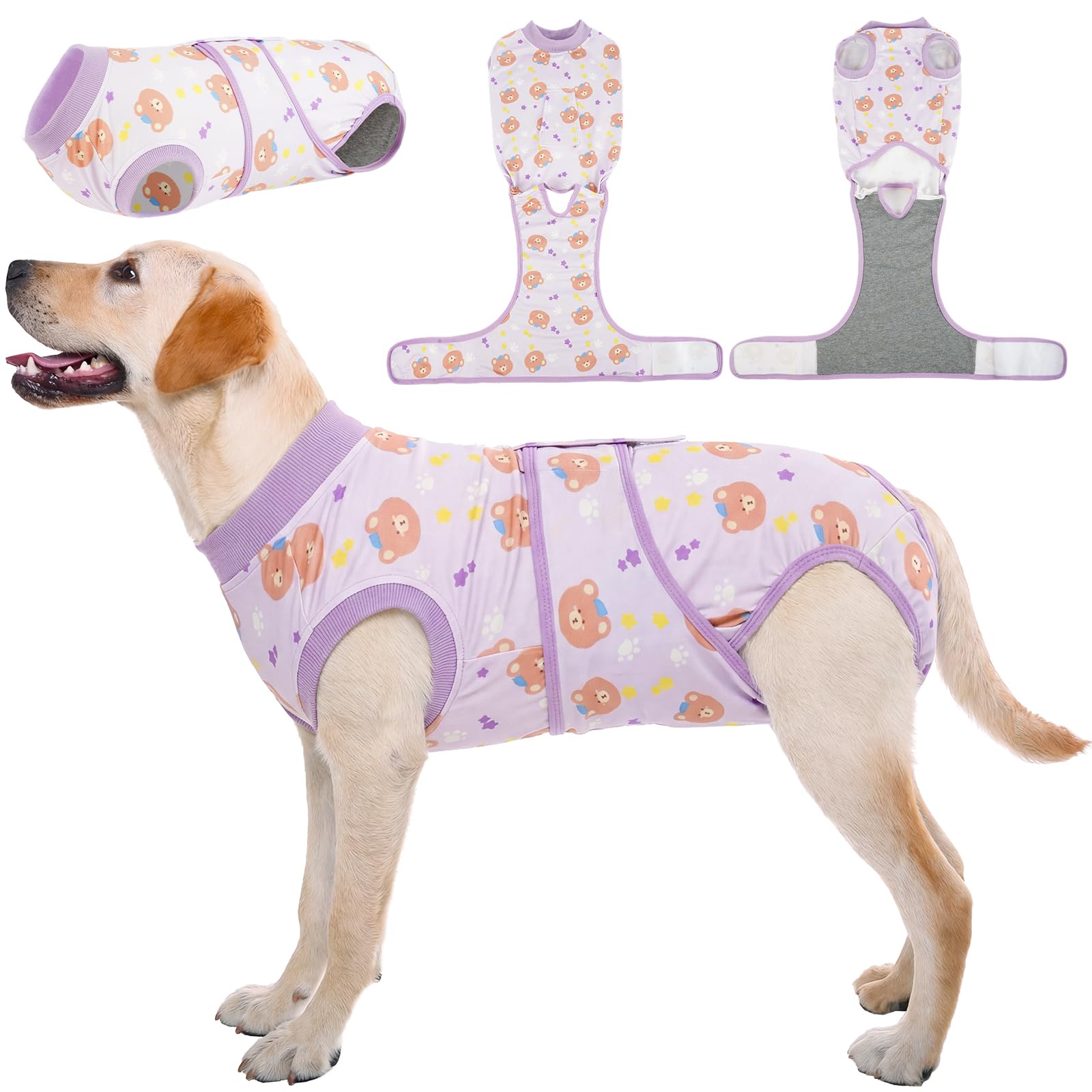 Kuoser Dog Onesie Surgery Recovery Suit, Soft Post Op Dog Suit for Female Spay & Male Neuter, Cone Alternative to Prevent Licking Stitch, Breathable Surgical Clothes, Purple Bear XL — image 1