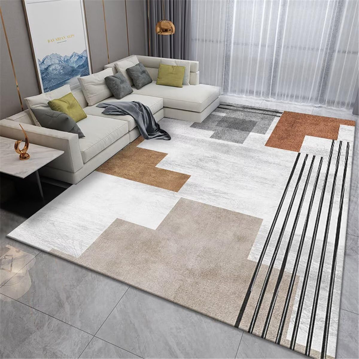 Tapis de chambre à coucher gris géométrique pour créer un espace salon cocooning