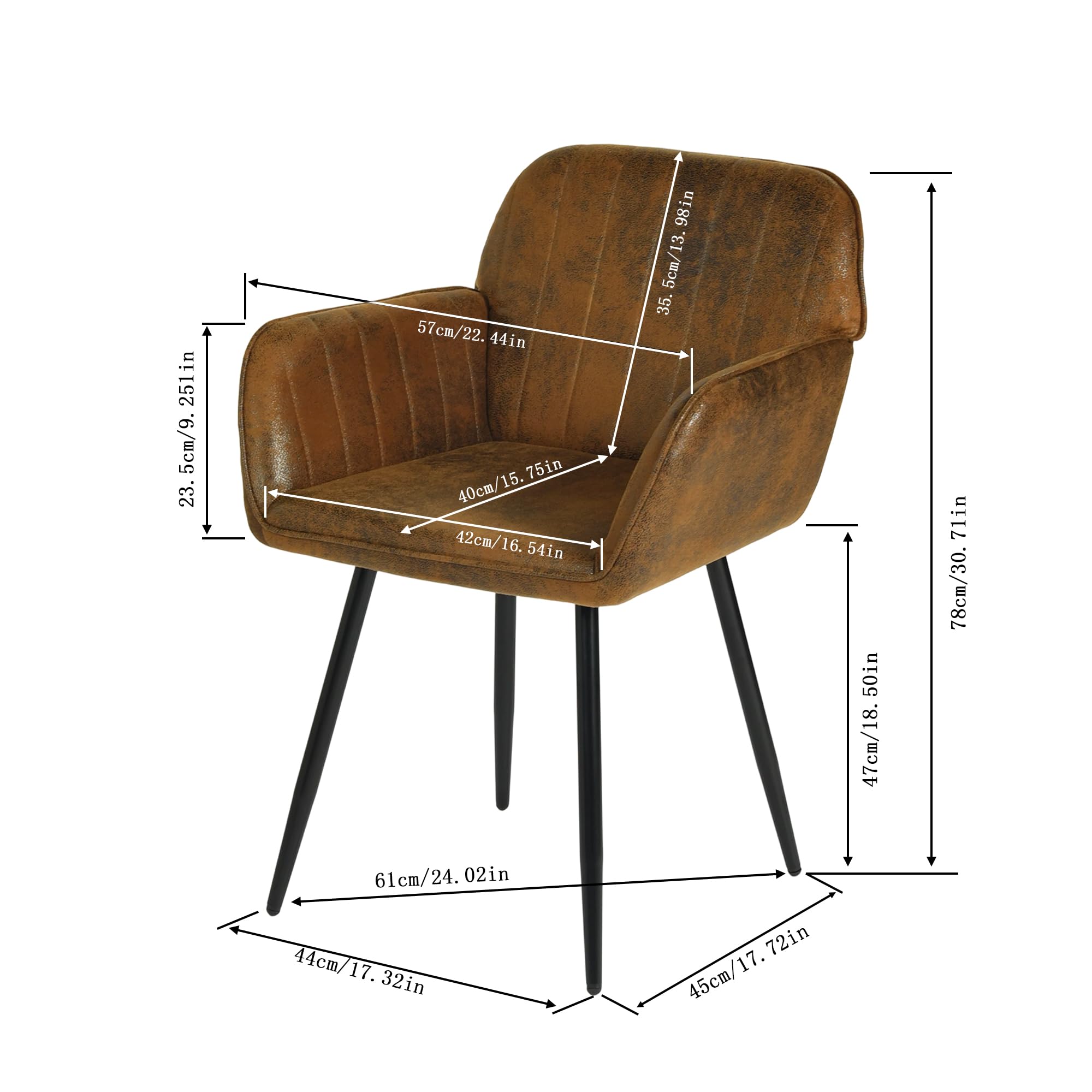 Juego de 4 Sillas de Comedor, con Reposabrazos y Respaldo, Tapizada en Ante Vintage Marrón, Patas de Metal Resistentes (150kg Carga), adecuadas para Comedor, Salon y Oficina (4pc, marrón)