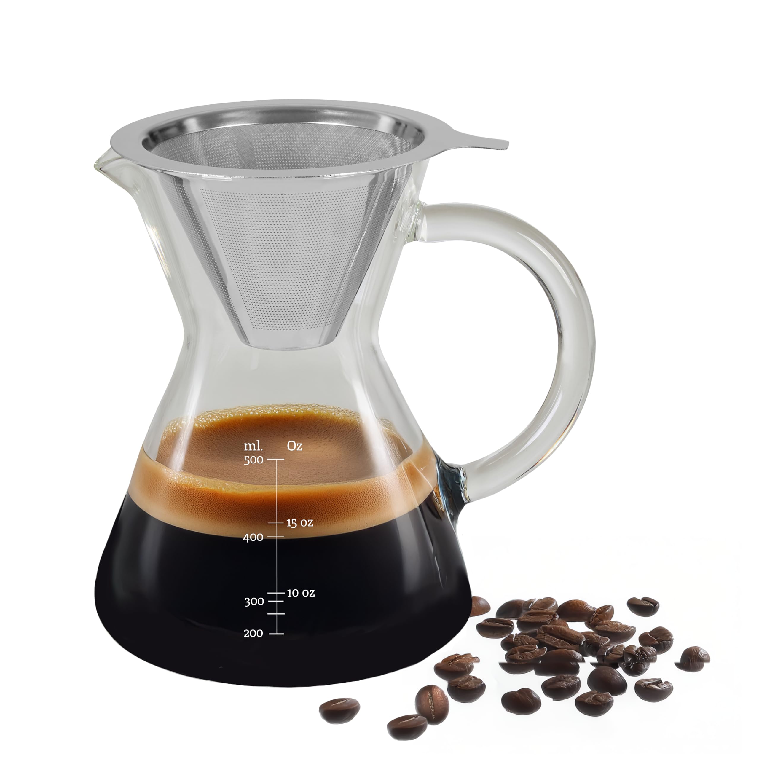Premier Clear/Silver Housewares Contemporary Coffee Pot 400Ml | Borosilicate Glass | Coffee And Tea Pot | Versatile Pot With Advanced Filtration, 11 X 14 X 14