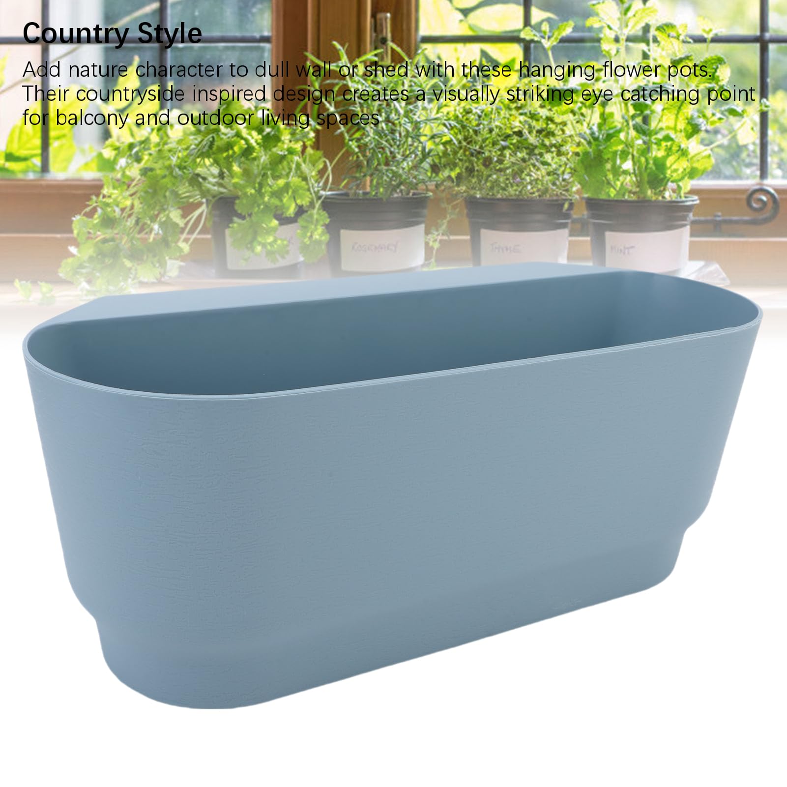 Aramox 3 Stück Hängende Blumentöpfe, PP-Geländer-Blumentöpfe, 45 X 18 X 16 cm, mit Entwässerungslöchern, Haken, Passend für Bis zu 7,1 cm Große Schienen für Balkon, Fenster, Veranda, Garten, Zaun,