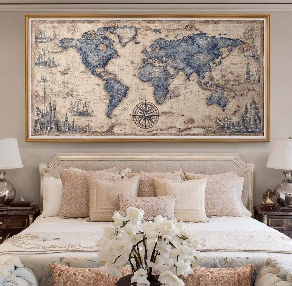 Diamond Painting Kits for Adults, 5D Diamond Art Retro 50x100cm, DIY Large Map Dimond Art kits Adults, Full Drill Crystal Rhinestone Embroidery Canvas Gem Arts and Crafts for Home Wall Decor (DP351)