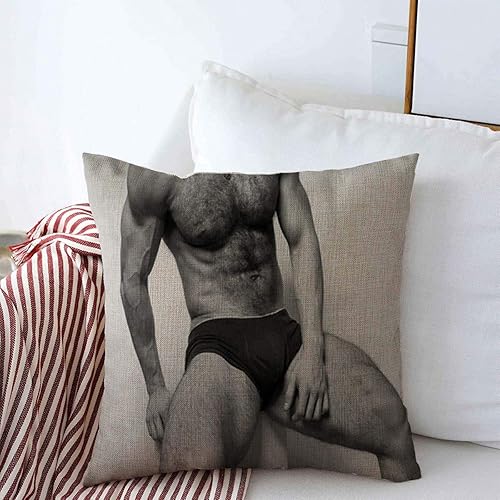 Funda de almohada de 16 x 16 pulgadas para hombre, musculoso, modelo masculino, cuerpo de pelo hunk para personas gay, deportes, recreación peluda,