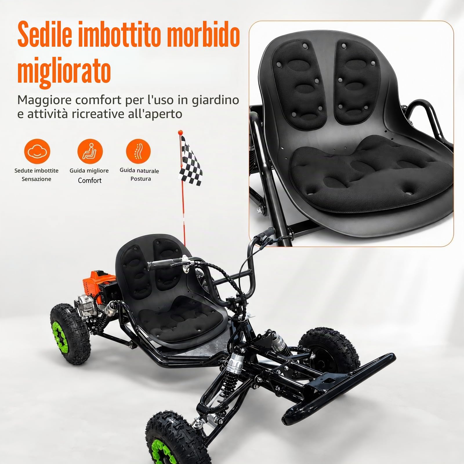 Zyliathor Gas Offroad Go Kart, pneumatici da 6 pollici, freno a disco idraulico, capacità massima 180 kg, fuoristrada/terreno privato, rosso