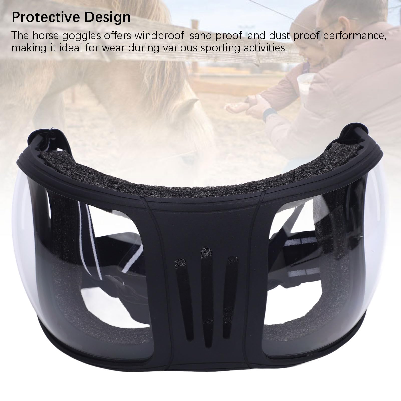Lunettes de Courses de Chevaux Sangle Sécurisée Réglable, Toit-Vent, Anti-Sable, Anti-poussière, Matériau Durable