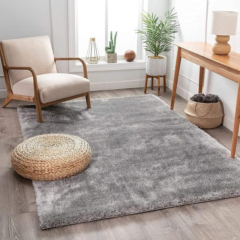 Image of Carpet for Living Room 5X7 FEET Modern Soft Shaggy Carpet Thick, Fluffy & 2 inch Pile Shag Rug for Your Kids Room, Bedroom & Livingroom (Silver Grey)