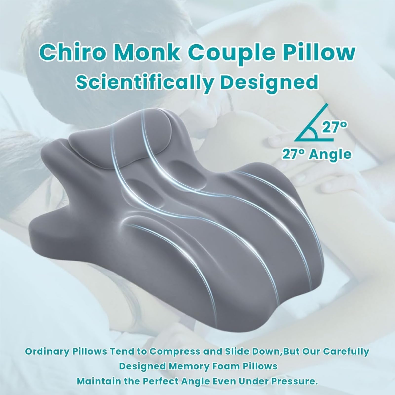 Cuscino Coppia Chiro-Monaco - Cuscino di Supporto Lombare in Memory Foam con Inclinazione di 27°, Compagno di Comfort Ergonomico,Grigio