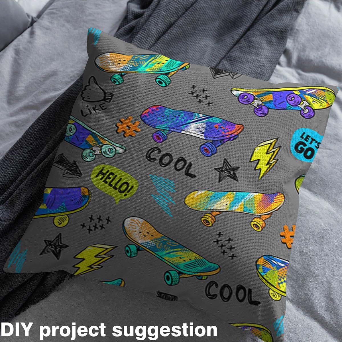 Boys Skateboard Waterproof Fabric by The Yard Watercolor Graffiti Decorative Fabric for Upholstery and Home DIY Projects Hippie Skateboarding Teenager Outdoor Upholstery Fabric,3 Yard