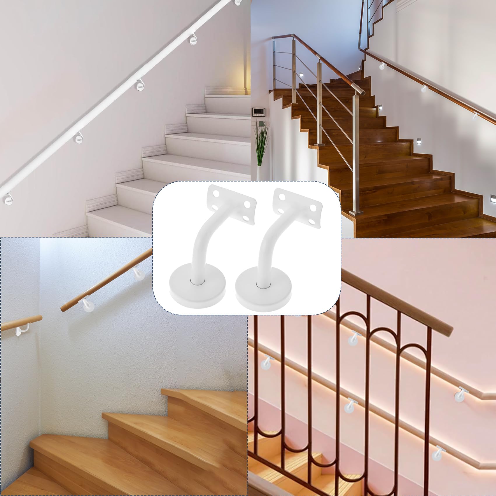 5 Piezas Soporte Pasamanos Escalera de Acero Inoxidable para Escaleras Interiores y Exteriores (Blanco)