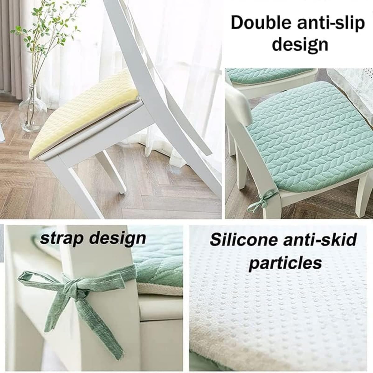 椅子 クッション 馬蹄型 4枚セット ひも付き 滑り止め付き カバー仕様 洗える 低反発 無地 通气性 ずれない 座布団 イス チェ