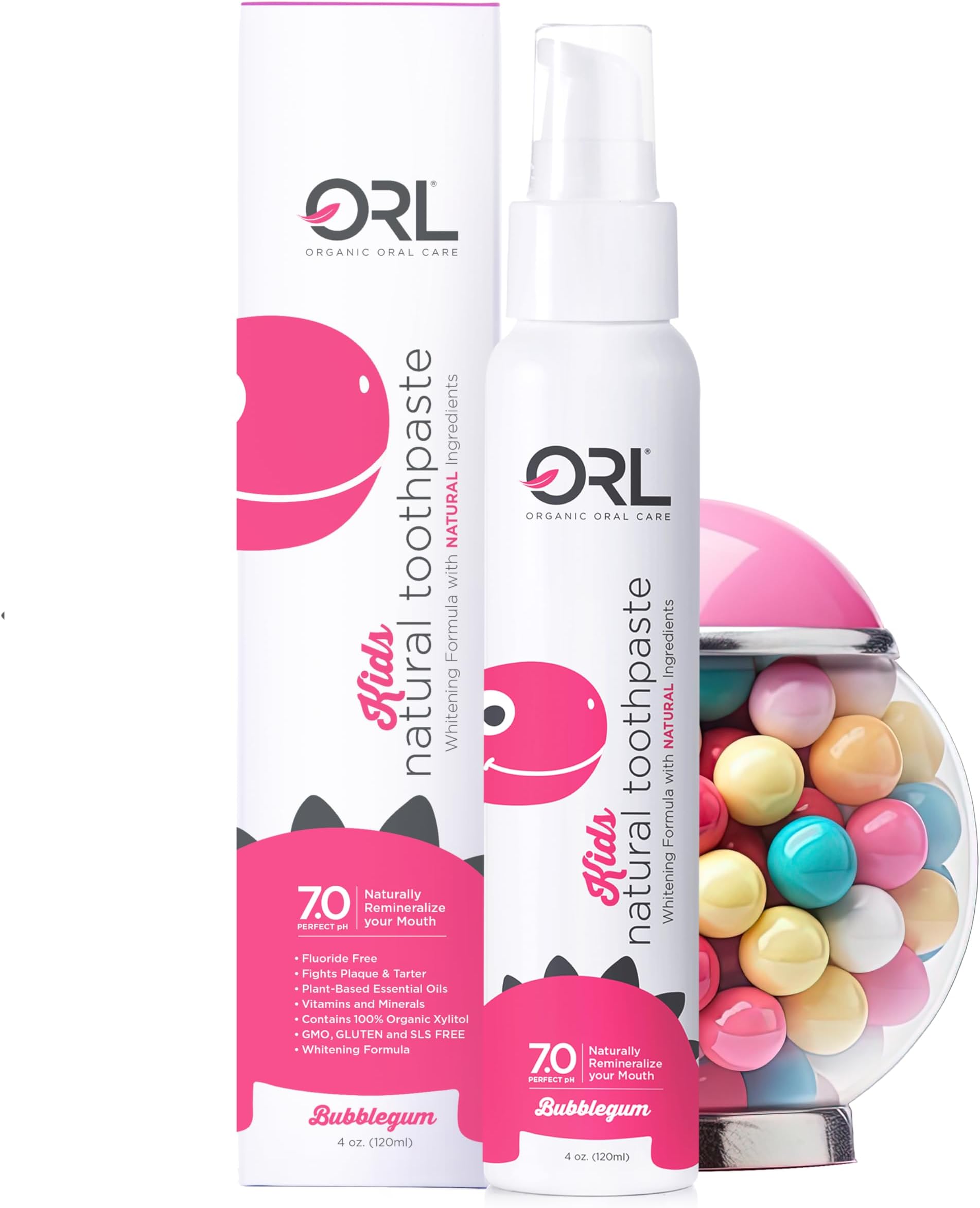 ORL Organic & Natural Bubblegum Toothpaste Kids A Natural Safe Formula Uniquely Created to Clean Your Child’s Mouth, Helps Whiten Their Teeth, & Strengthen Tooth Enamel All Without Harmful Ingredients
