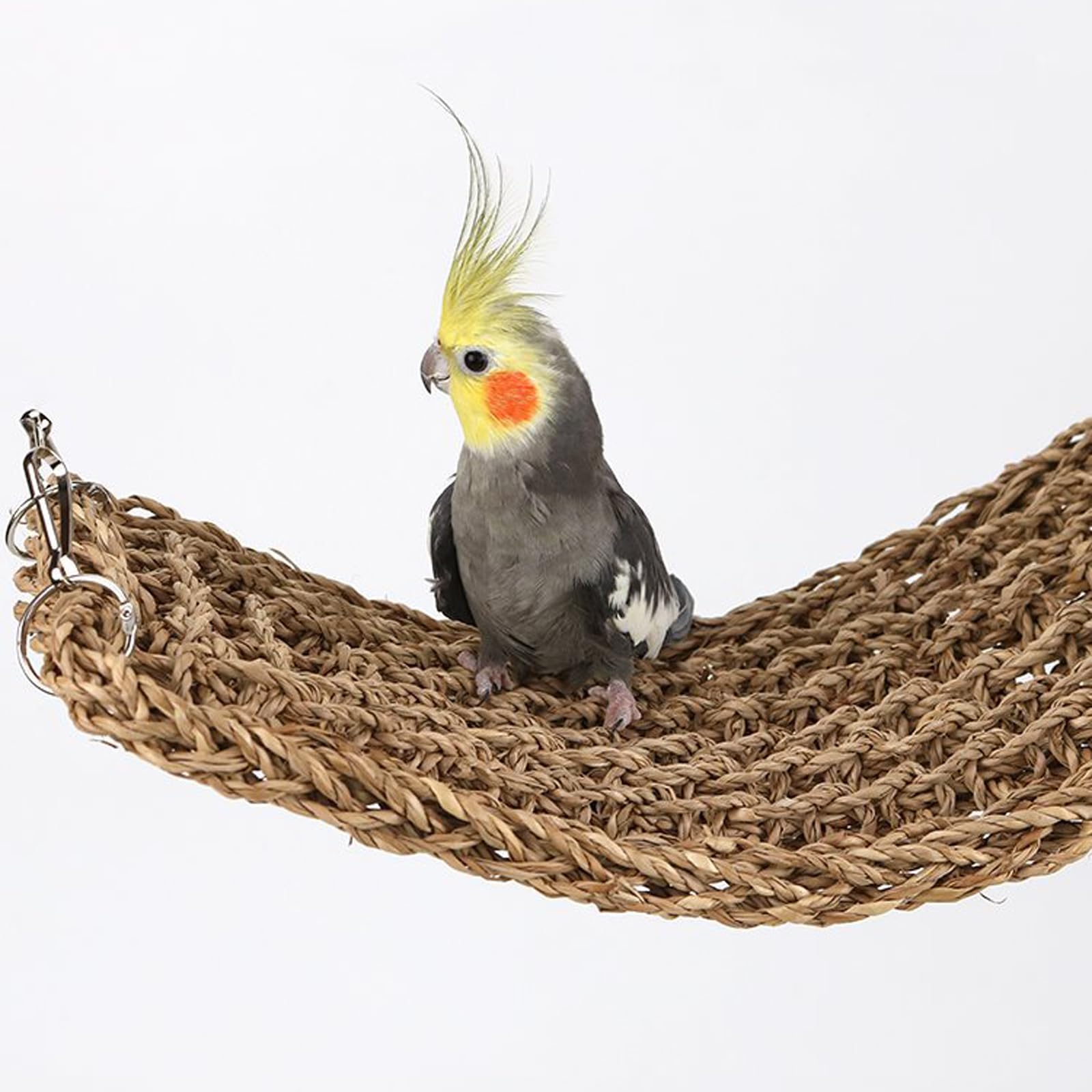 Bird Hammock Mat with Hooks, Natural Seagrass Woven Net, Bird Seagrass Mat, Bird Cage Accessories - Image 3