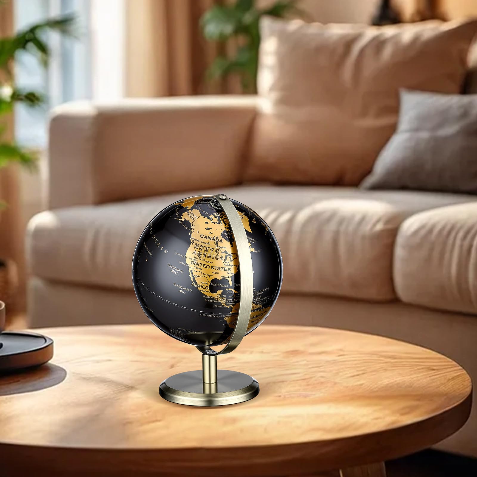 Happyyami Adorno de Globo Terráqueo de Escritorio Multifuncional en Metal Dorado, Bola de Globo 14 Cm Estilo Europeo para Embellecimiento de Mesa y Oficina