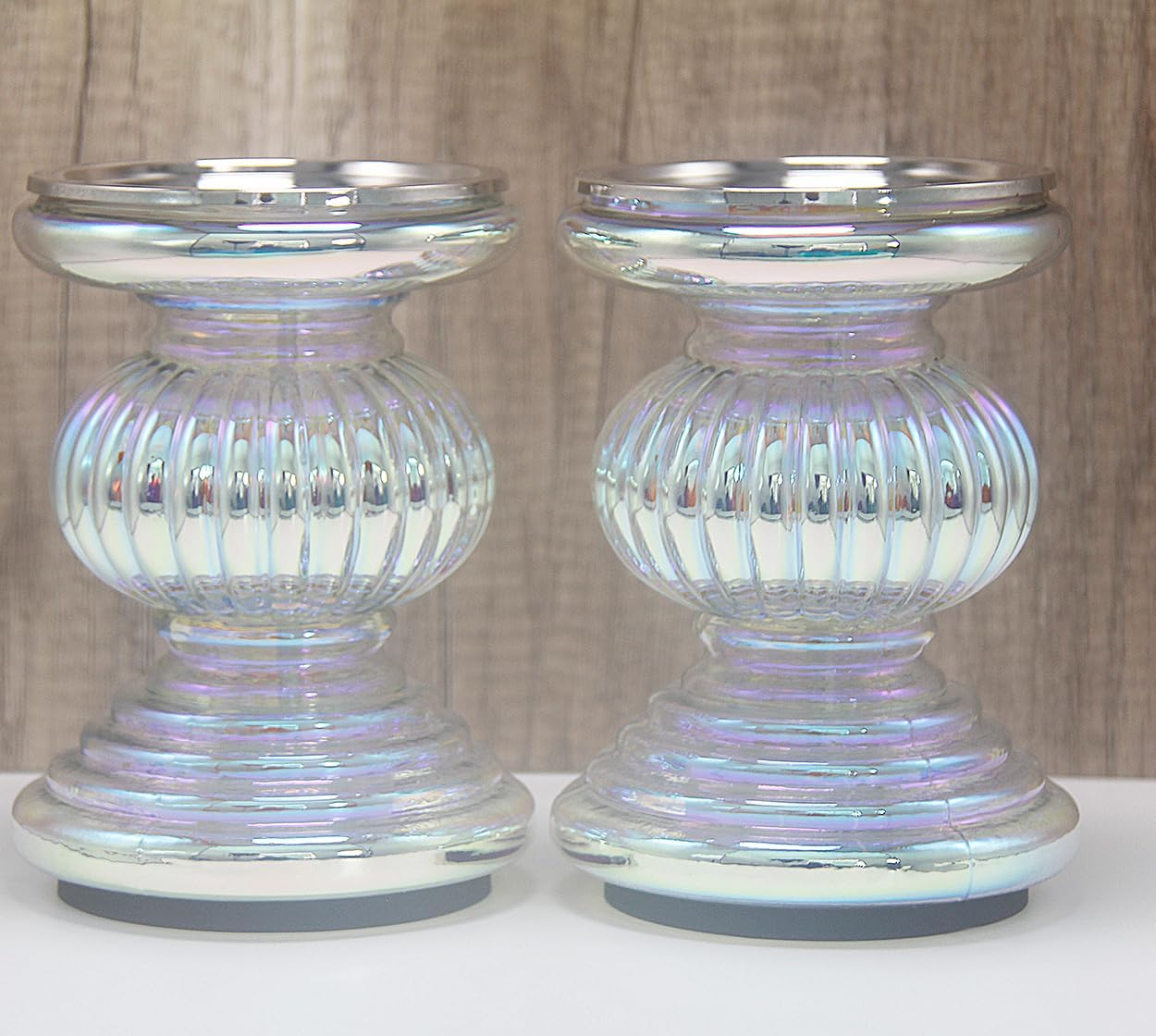 CFDECOR Mercury Glass Pillar Candle Holders Set of 2, with