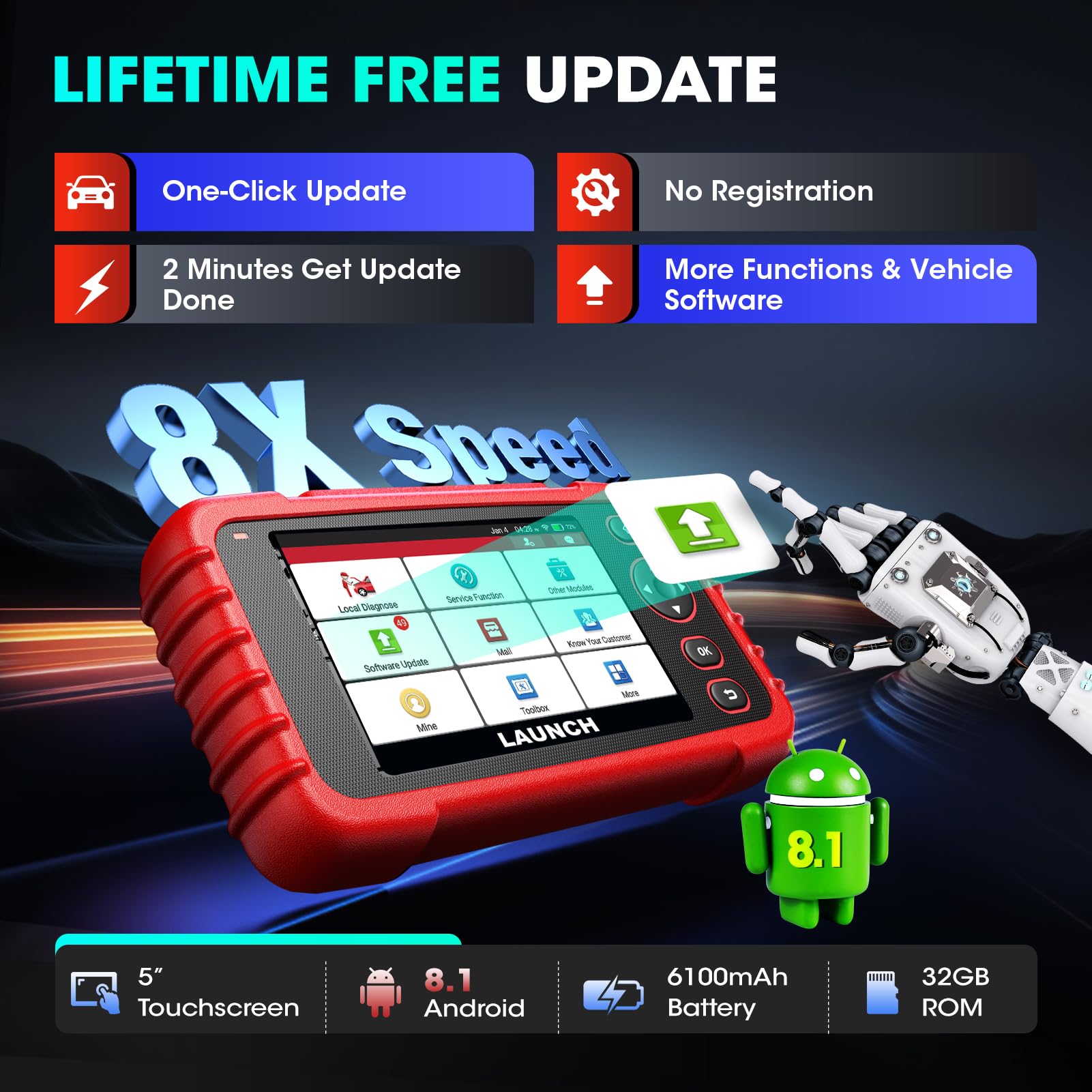 LAUNCH CRP129X V3.0 OBD2 Diagnosegerät, 12 Reset-Funktionen, Diagnose für 4 Systemdiagnosen ABS, SRS, Getriebe, Motor, Auslesegerät Auto Volle Funktionalität von OBD2, Auto VIN, Kostenlose Updates