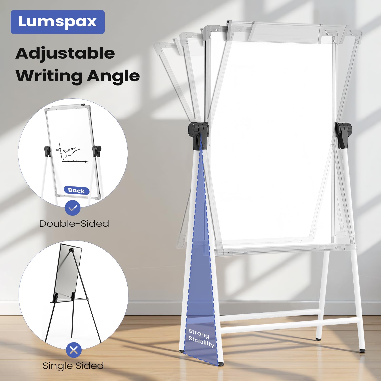 Pizarra blanca grande de doble cara con soportes, 36 x 24 pulgadas, caballete de borrado en seco, caballete portátil de pizarra blanca con diseño de altura ajustable para el hogar, la escuela,