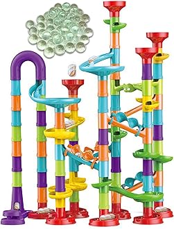 142 PCS Marble Toy Premium Set,STEM Educational Building Block Toy,Marble Track Race Set with 30 Glass Marbles for Boys & Girls,Construction Building Blocks Toys for Kids