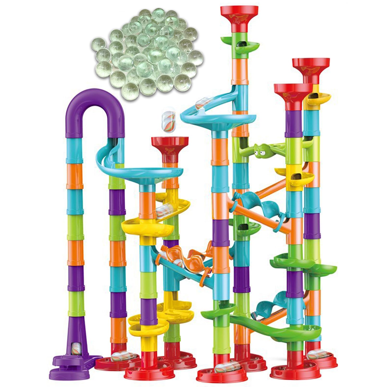 142 PCS Marble Toy Premium Set,STEM Educational Building Block Toy,Marble Track Race Set with 30 Glass Marbles for Boys & Girls,Construction Building Blocks Toys for Kids