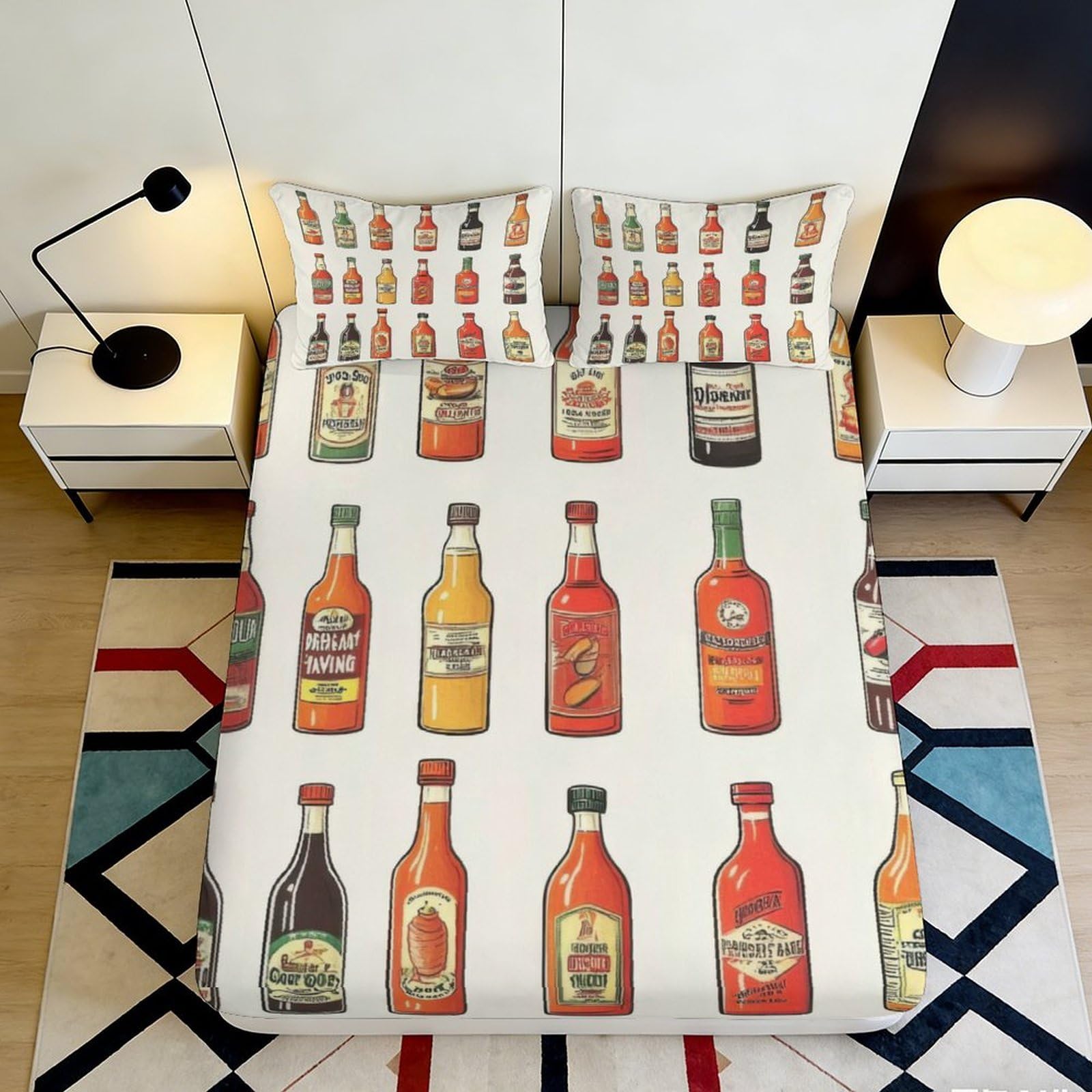 Jqzkxnhpbr Style-5 3D Printed Vintage Bottles Fitted Sheet Microfiber Soft Art Drink Pattern Bed Cover For Bedroom Dorm Decor 90X200x25cm