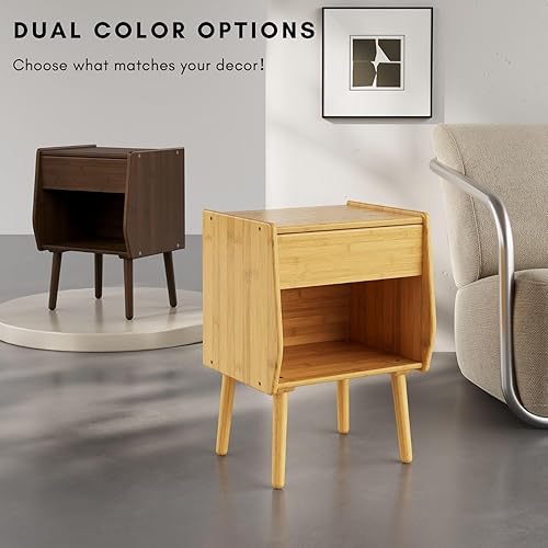 Miniatura 8 de ZIYOO Mesita de noche con cajón, mesita de noche moderna de mediados de siglo con almacenamiento, mesa auxiliar de dormitorio pequeña para