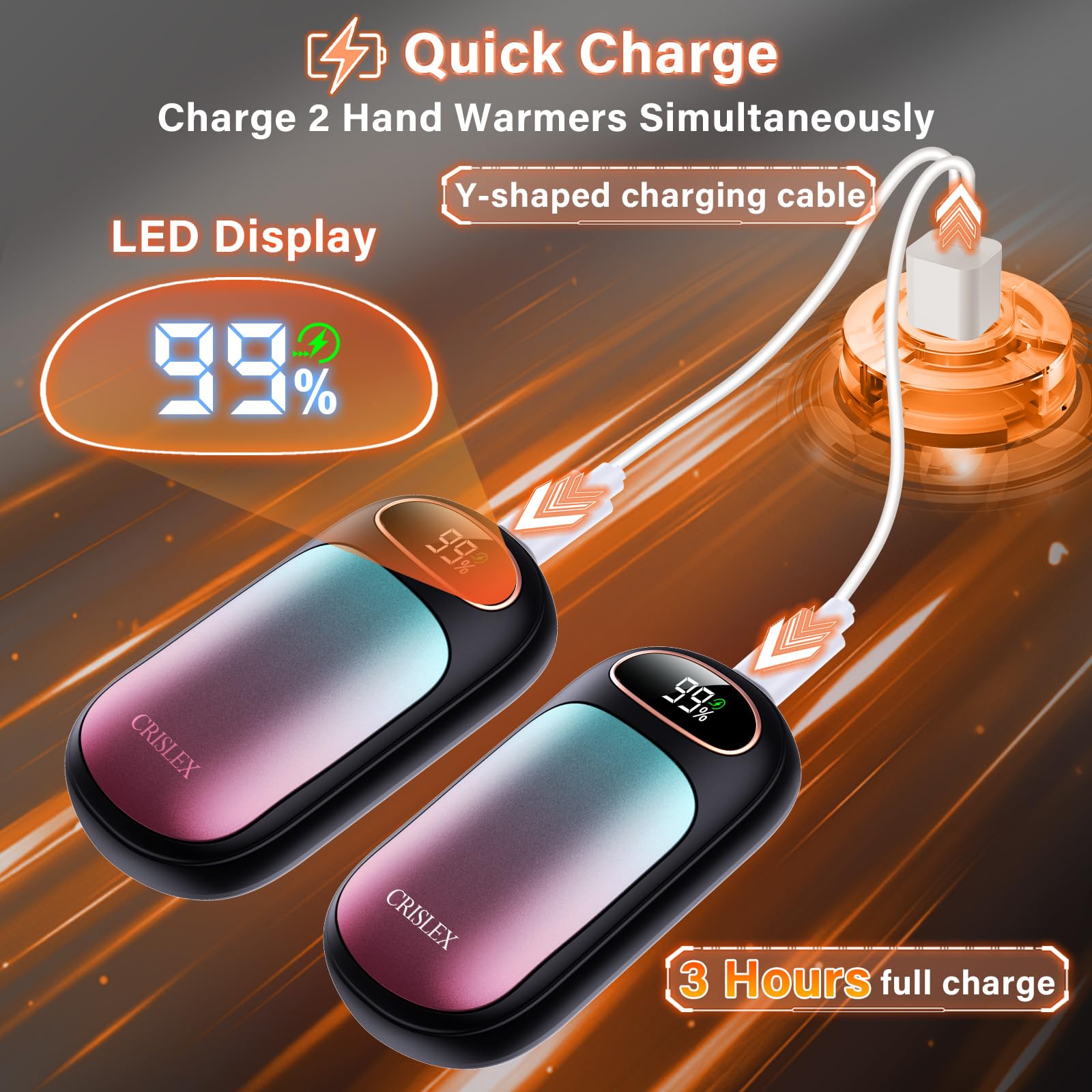 CRISLEX Scaldamani elettrici ricaricabili, confezione da 2, 4 livelli di calore veloce, scaldamani riutilizzabili con display a LED, riscaldatore tascabile magnetico portatile, regali per Natale