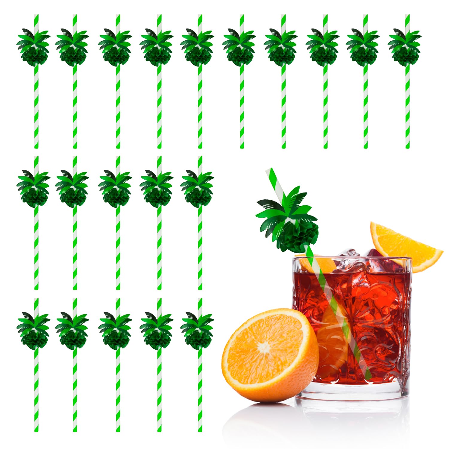 ALLY-MAGICCocktail Straws, 20 Pcs Flamingo Pineapple Paper Straws, Fun Hawaiian Tropical Beach Luau Jungle Cocktail Party Decorations Supplies Y6-XWYXG (Cocos)
