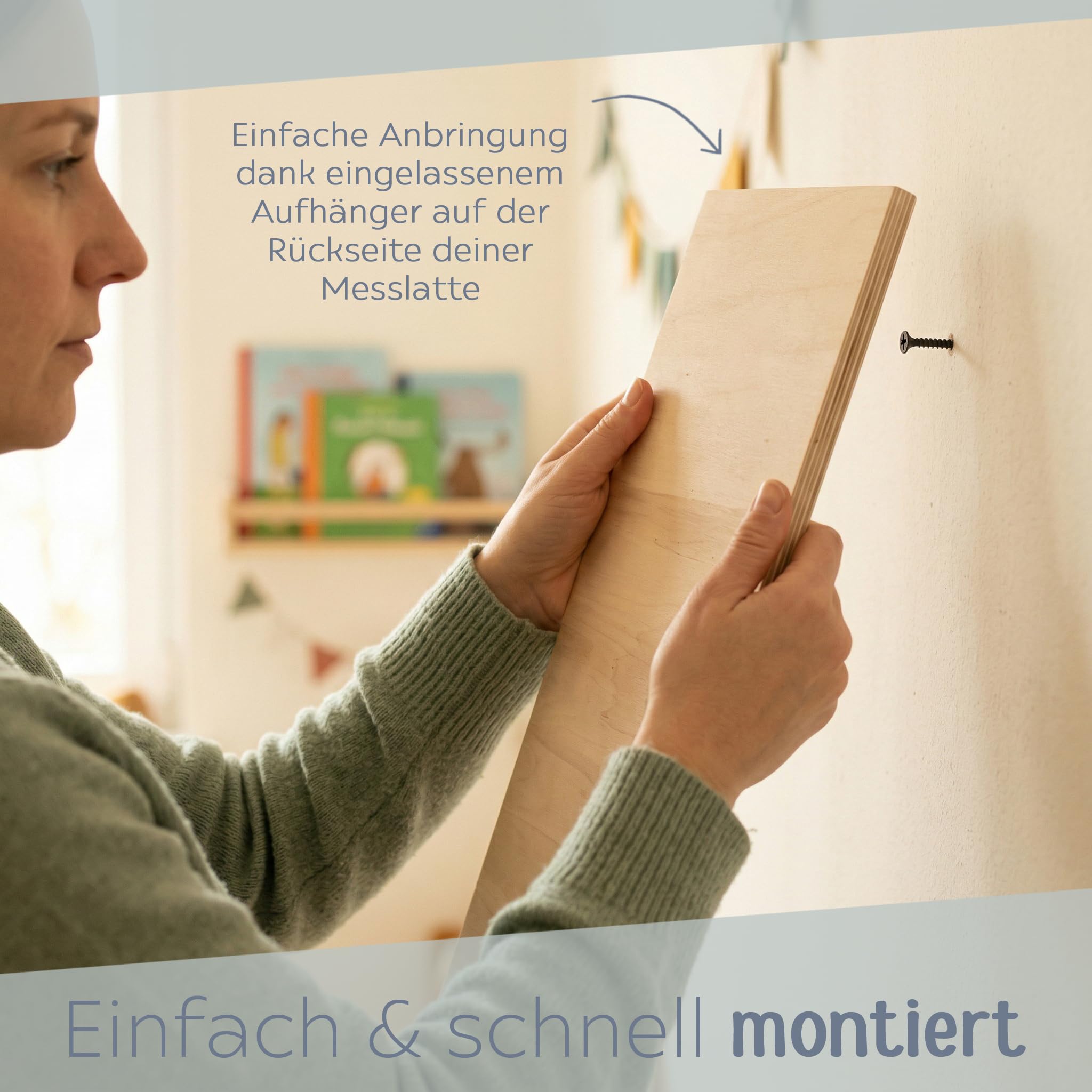 wunderwunsch® - Personalisierte Messlatte Kind Holz zum Kleben oder Aufhängen - Skala 70-140cm - Süße Dekoration für Baby- & Kleinkinderzimmer (Löwe)