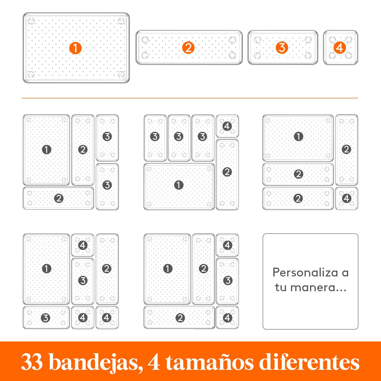 Lifewit Set de 33 Cajón Escritorio Organizador de Baño, Divisores de Tocador de Plástico Bandejas Caja de Separación para Maquillaje, Oficina, Joyas, Gadgets, Dormitorio