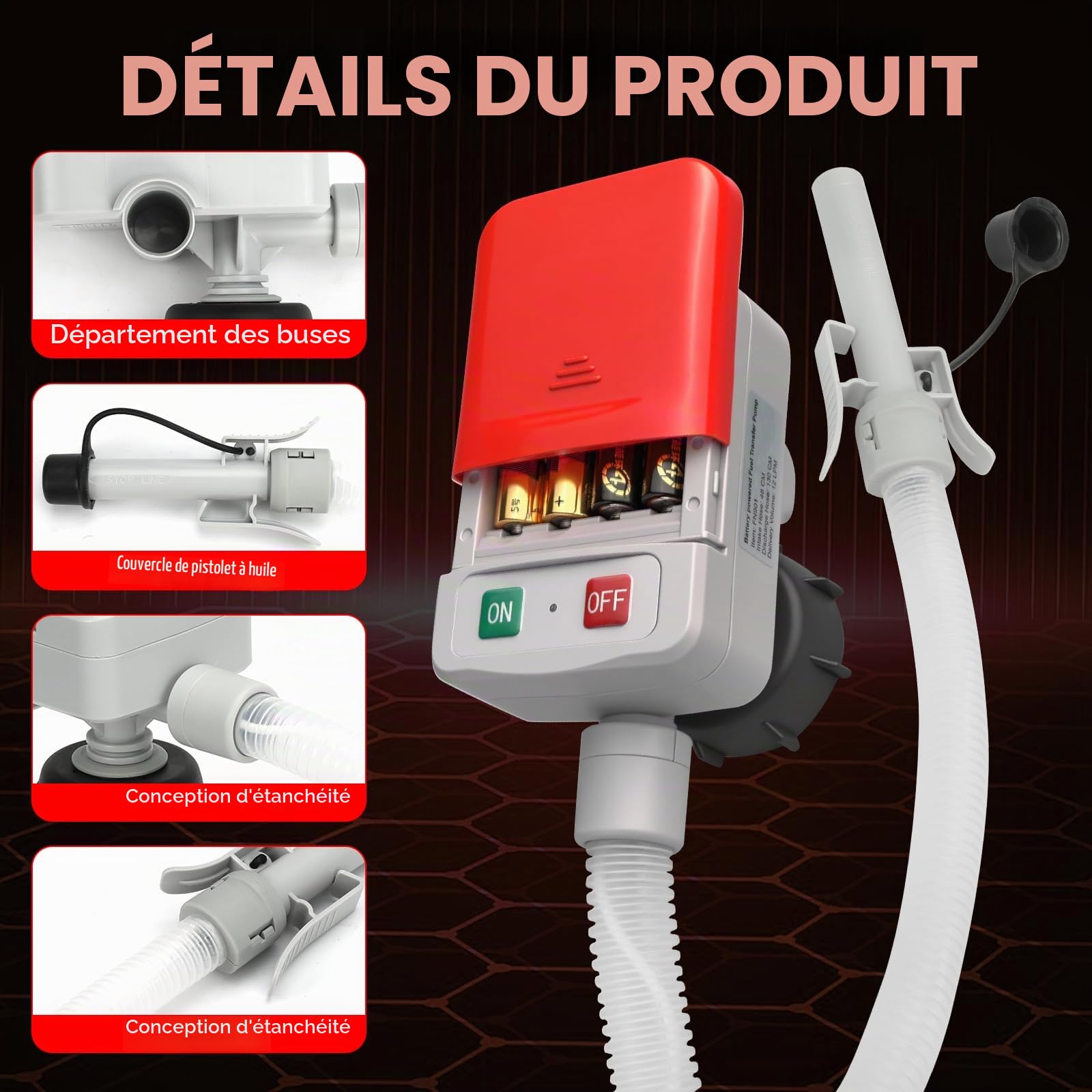 WingFly Pompe Carburant Électrique avec Stop Automatique, Pompe Diesel, Pompe de Transfert de Liquide avec Adaptateur 3 Tailles,Pom-pe à Bidon avec Flexible Hose-2.4 GPM