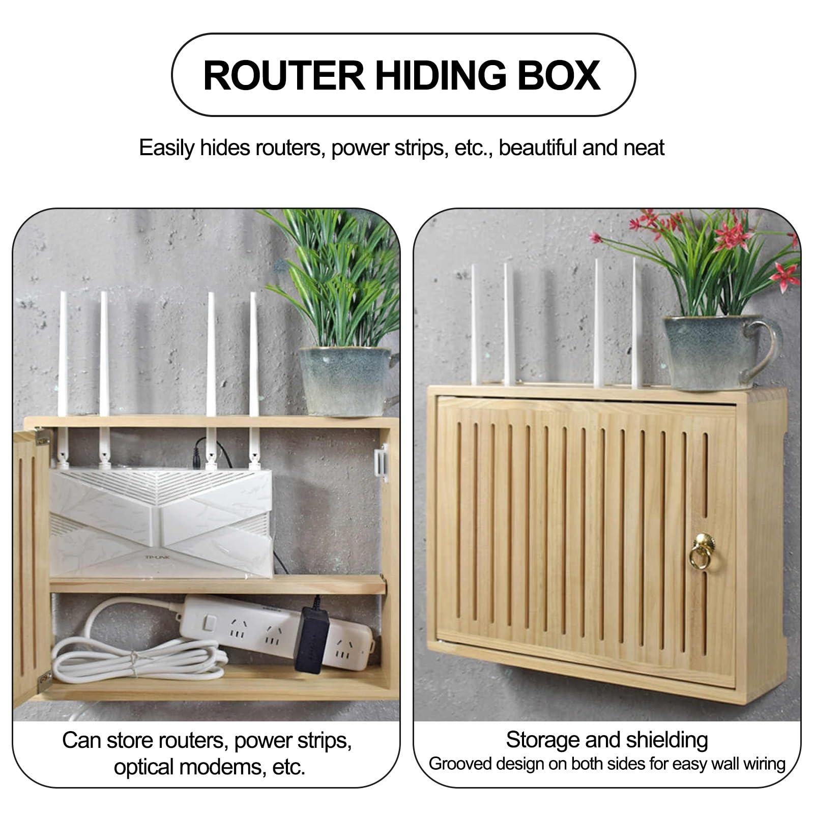Routeur WiFi mural caché armoire de rangement cachée, boîte de rangement WiFi Hider étagères pour mur, pour bureau et maison